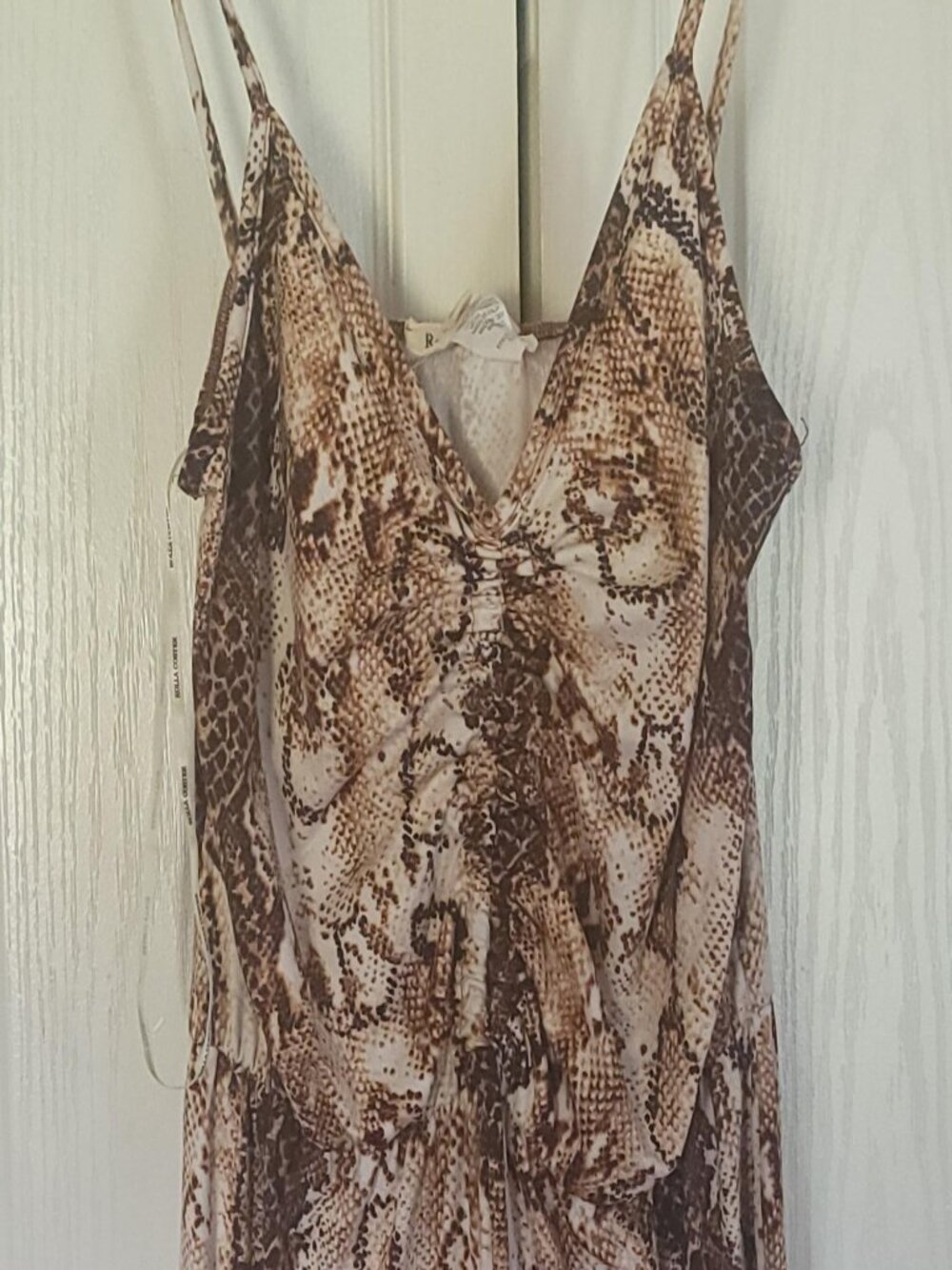 Rolla Coster Snakeskin Pattern Jumpsuit Medium Brown Beige Smocked Waist